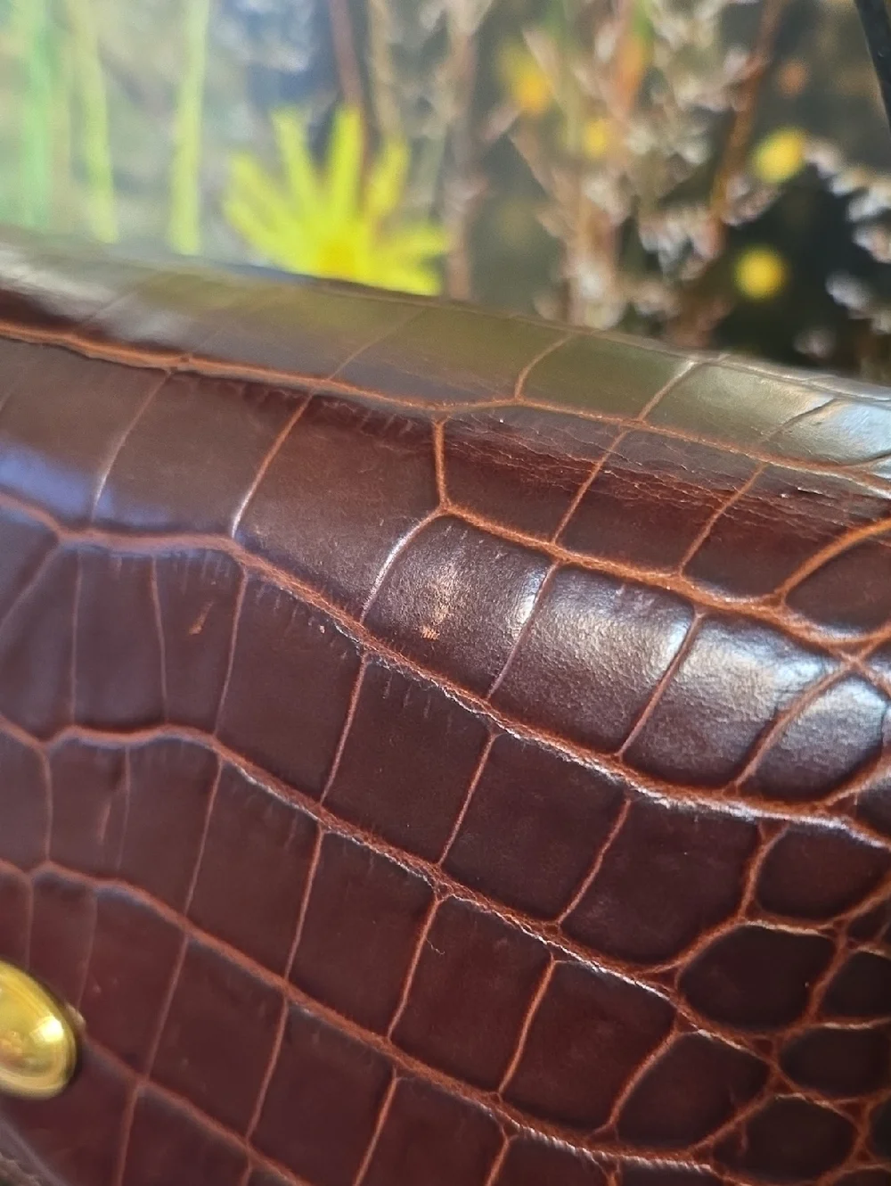 Bally Vintage Leather Satchel Croc Embossed Top Handle Bag Black Brown